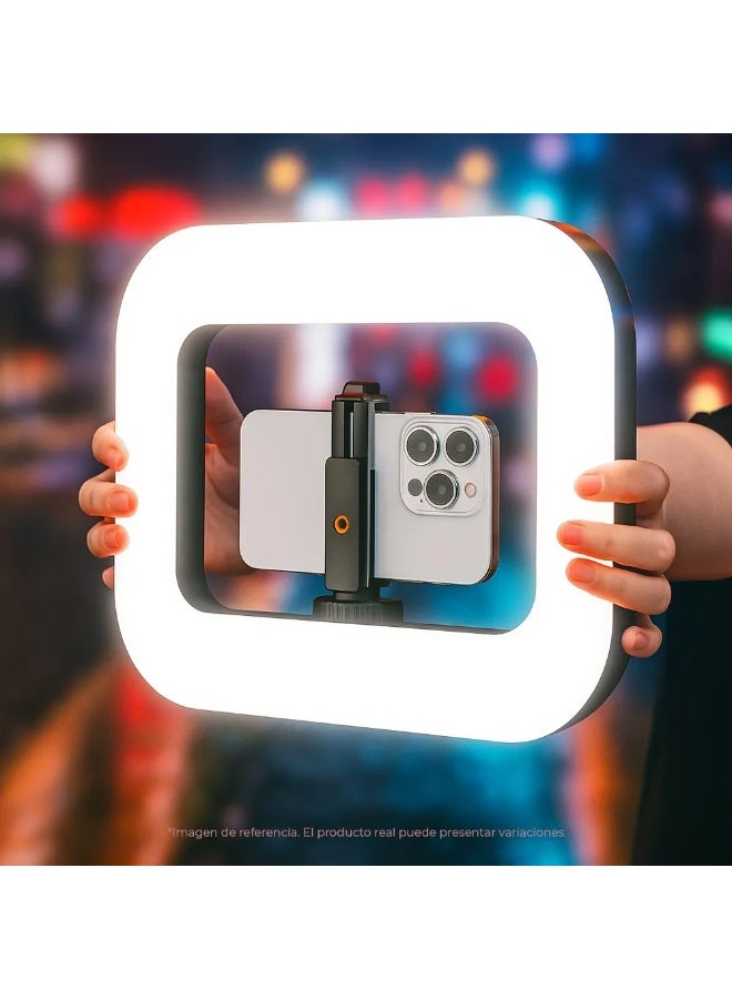 بلو فاير YM200 إضاءة رينج لايت مربعة قابلة للشحن 20 واط – بطارية 8000mAh مع حامل هاتف، 3 ألوان إضاءة (أبيض، دافئ، أبيض دافئ) إضاءة احترافية للتصوير، البث المباشر والمكياج – لون أسود - Image 3